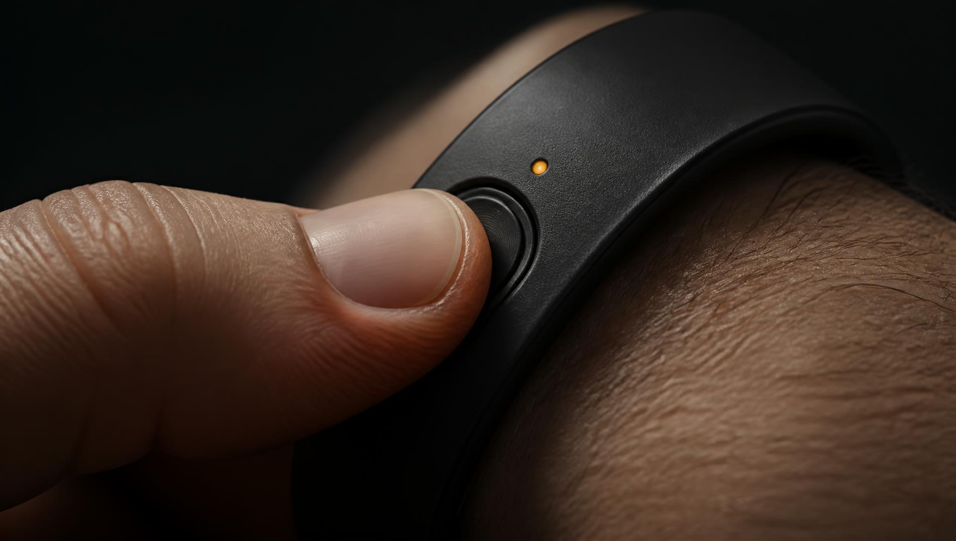 A finger pressing the band button
